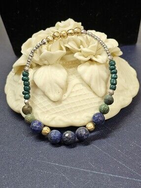Artisan Bead Bracelet with Lapis Lazuli, African Jade, Bronzite, and Epidot